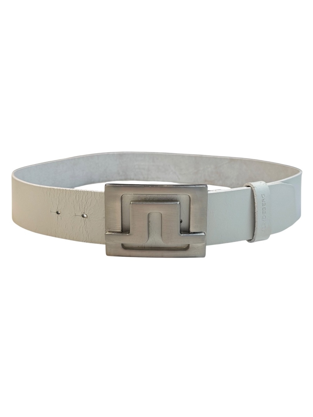 Vintage J Lindeberg Wide White Leather Golf Belt Oversized Logo Buckle Sweden 34